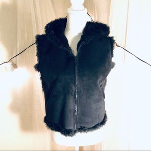 LORD & TAYLOR Black Faux Suede Faux Fur Lining